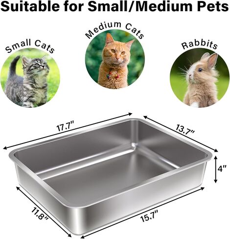 صندوق القمامة من الفولاذ المقاوم للصدأ - 17.7 "L x 13.77" W × 4 "H Metal Cat Streter Box ، غير عصا ، لا رائحة ، دخول سهل ، سهلة التنظيف ، صناديق القمامة المعدنية للقطات ، القطط المسنة ، الأرنب in Saudi Arabia