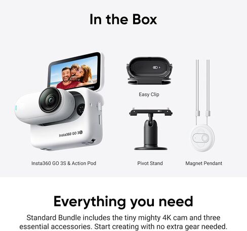 Insta360 GO 3S Cycling Multiview Bundle - 64 GB White 4K Tiny Portable Vlogging Camera, Hands-Free POVs, Mount Anywhere, Stabilization, 140 Min Battery Life, 10m Waterproof, Pet POV, White in Saudi Arabia