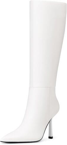 Womens Knee High Boots: Sexy Stiletto Heels Boots - Heeled Wide Calf Tall Booties Women - Black Leather Heeled Fall Boot Night Out Dancing Size 7 in Kuwait