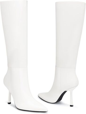 Womens Knee High Boots: Sexy Stiletto Heels Boots - Heeled Wide Calf Tall Booties Women - Black Leather Heeled Fall Boot Night Out Dancing Size 7 in Kuwait