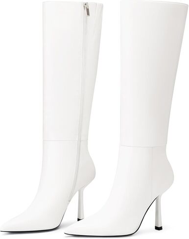 Womens Knee High Boots: Sexy Stiletto Heels Boots - Heeled Wide Calf Tall Booties Women - Black Leather Heeled Fall Boot Night Out Dancing Size 7 in Kuwait