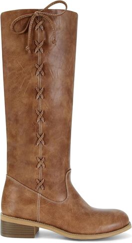 حذاء برقبة للركبة للنساء بمقدمة مستديرة وكعب منخفض مكتنز حذاء طويل مريح بسحب على الأربطة الجانبية حذاء طويل أنيق لخريف وشتاء in Kuwait