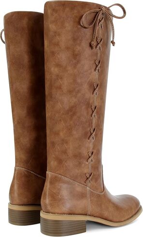 حذاء برقبة للركبة للنساء بمقدمة مستديرة وكعب منخفض مكتنز حذاء طويل مريح بسحب على الأربطة الجانبية حذاء طويل أنيق لخريف وشتاء in Kuwait