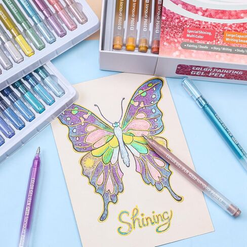 Glitter Gel Pens for Adult Coloring, 24 Colors Special Shining Multi Glitter Gel Pens Colored Set for Drawing, Doodling, Journaling & Creative Art Supplies in Saudi Arabia