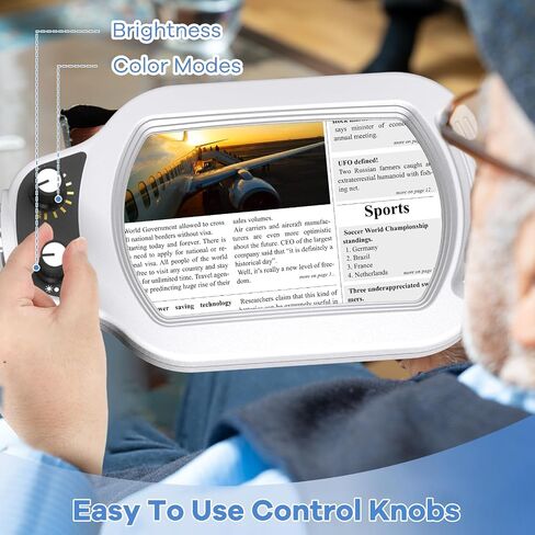 10X Rectangle Magnifying Glass with Light and Stand, Real Glass Lighted Magnifier Hands Free, Mechanical Knob 5 Color Modes Stepless Dimmable, 2-in-1 LED Desk Lamp with Clamp for Close Work, Reading in Saudi Arabia