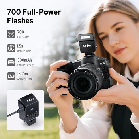فلاش Godox iT22-S لسوني، فلاش TTL صغير مع شاشة بديهية، إعادة تدوير 1.5 ثانية، 700 ومضة طاقة كاملة مع بطارية مدمجة للشحن USB-C فلاش جيب محمول (أسود) in Saudi Arabia