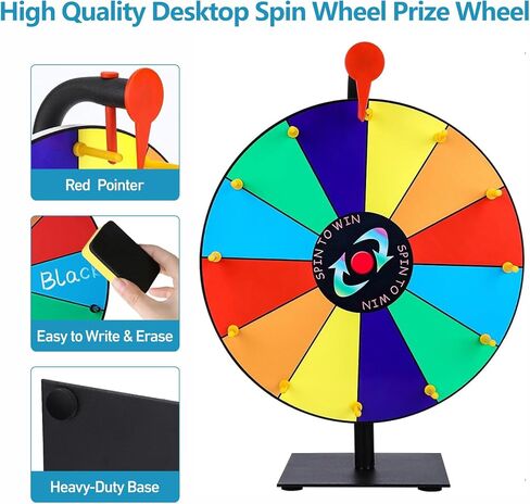 24-inch Spinning Prize Wheel with Wheels, Adjustable 37"-65" Height Spin Doodle Game Spinner, Storable Prize Wheel Spinner with Tripod Stand, Wheel of Fortune Game, 14 Colors in Saudi Arabia