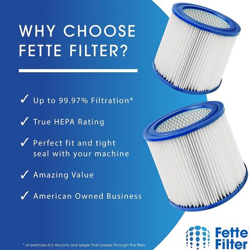 فلتر Fette - فلتر خرطوشة Ash Vacuum CleanStream 9032933 متوافق مع Shop-Vac، يوقف الغبار فائق النعومة - عبوة من قطعتين in Saudi Arabia