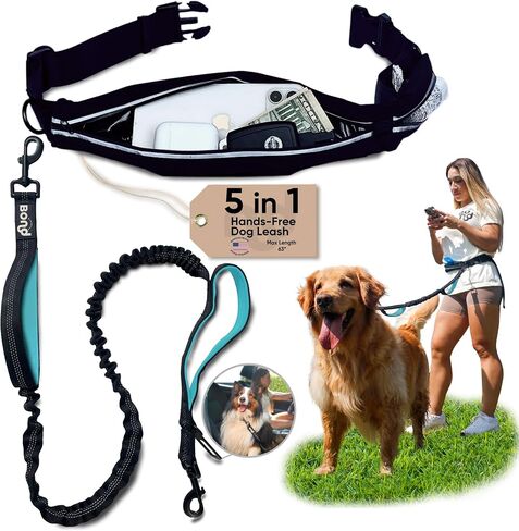 Bond Dog Running Leash Hands Free Dog Consh مع حقيبة ، وحزام تشغيل للحيوانات الأليفة للمشي ، والركض ، و Canicross ، يشمل الصراخ المزيج على السلامة حزمة مقعد سيارة الأليف ، حزام جرو للكلاب in Saudi Arabia