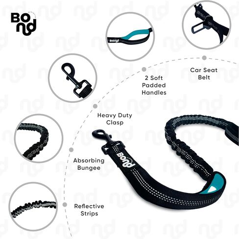 Bond Dog Running Leash Hands Free Dog Consh مع حقيبة ، وحزام تشغيل للحيوانات الأليفة للمشي ، والركض ، و Canicross ، يشمل الصراخ المزيج على السلامة حزمة مقعد سيارة الأليف ، حزام جرو للكلاب in Saudi Arabia