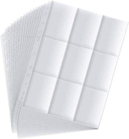 1800 Pockets Trading Card Sleeve Pages ، 100 Pack Side Side 9-Pocketors Black Card Sleeves Sheets 11 Ring لبطاقات الرياضة ذات الحجم القياسي ، وبطاقات البيسبول ، وبطاقات اللعبة (100) in Kuwait