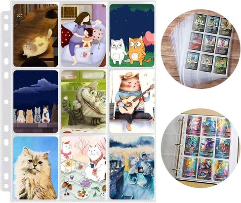 1800 Pockets Trading Card Sleeve Pages ، 100 Pack Side Side 9-Pocketors Black Card Sleeves Sheets 11 Ring لبطاقات الرياضة ذات الحجم القياسي ، وبطاقات البيسبول ، وبطاقات اللعبة (100) in Kuwait