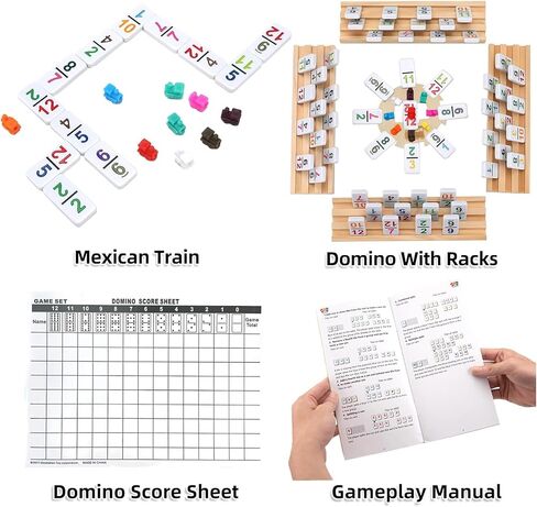مجموعة دومينو قطار مكسيكي وأرقام و 8 حاملين خشبيين ، لعبة Double 12 Domino Train مع 91 بلاطًا ملونًا وحالة محمية ، مجموعة Domino للأطفال ، ألعاب فريق عائلة البالغين. in Saudi Arabia