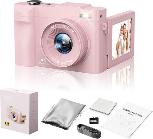 4K Digital Camera for Photography- 50MP Autofocus Vlogging Camera with 2.8" 180°Flip Screen, 18X Digital Zoom- Compact Point and Shoot Camera with 32GB TF for YouTube, Travel, Beginners, Black in Saudi Arabia