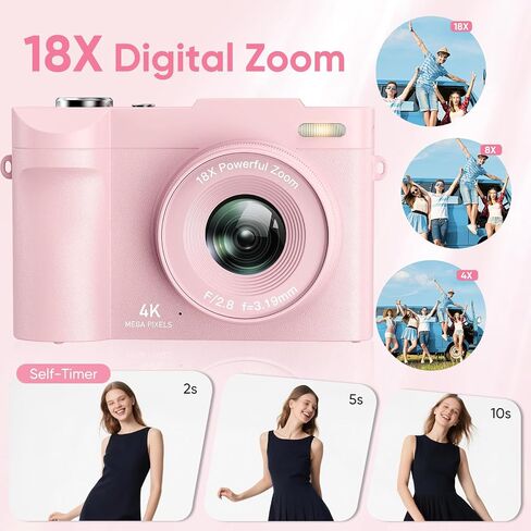 4K Digital Camera for Photography- 50MP Autofocus Vlogging Camera with 2.8" 180°Flip Screen, 18X Digital Zoom- Compact Point and Shoot Camera with 32GB TF for YouTube, Travel, Beginners, Black in Saudi Arabia