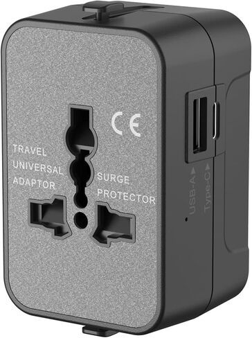 Premium Travel Adapter, Portable Universal All in One Worldwide Power Adapter, European Travel Plug Adapter, Power Converter Adapter Combo, for AC Power Plug, Car Power, with Dual USB Charging Ports in Kuwait
