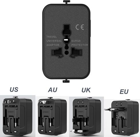 Premium Travel Adapter, Portable Universal All in One Worldwide Power Adapter, European Travel Plug Adapter, Power Converter Adapter Combo, for AC Power Plug, Car Power, with Dual USB Charging Ports in Kuwait