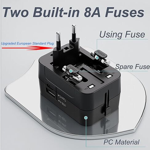 Premium Travel Adapter, Portable Universal All in One Worldwide Power Adapter, European Travel Plug Adapter, Power Converter Adapter Combo, for AC Power Plug, Car Power, with Dual USB Charging Ports in Kuwait