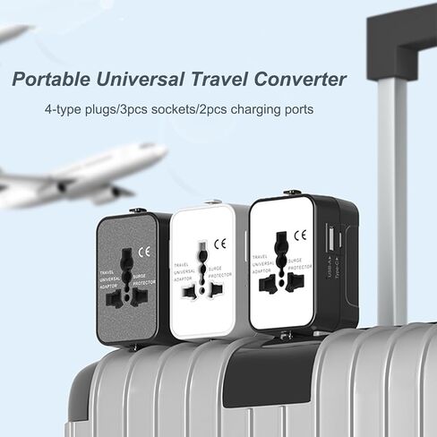 Premium Travel Adapter, Portable Universal All in One Worldwide Power Adapter, European Travel Plug Adapter, Power Converter Adapter Combo, for AC Power Plug, Car Power, with Dual USB Charging Ports in Kuwait