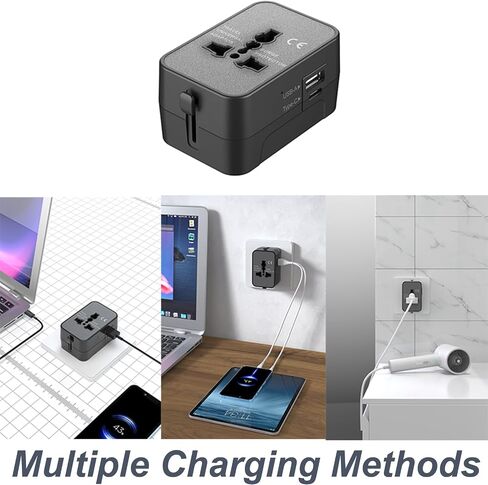 Premium Travel Adapter, Portable Universal All in One Worldwide Power Adapter, European Travel Plug Adapter, Power Converter Adapter Combo, for AC Power Plug, Car Power, with Dual USB Charging Ports in Kuwait