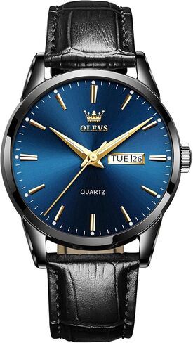 Men's Watch, Business Casual Leather Band Analog Quartz Watch with Day Date Display, Luxury Fashion Easy to Set and Read Waterproof Luminous Wrist Watch for Men in Kuwait