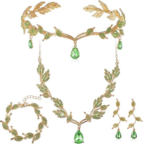 Sasylvia 4 Pcs Wedding Jewelry Set for Women, Rhinestone Leaf Wedding Tiara Headband Crown Bridesmaid Necklace Dangle Earrings Bracelet for Pageants Prom Birthday, Silver in Kuwait