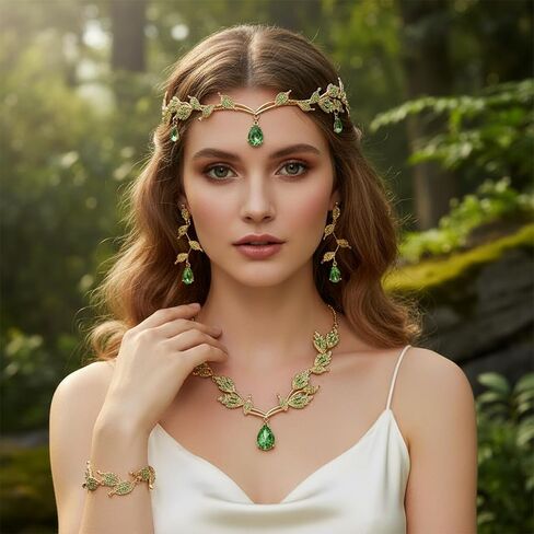 Sasylvia 4 Pcs Wedding Jewelry Set for Women, Rhinestone Leaf Wedding Tiara Headband Crown Bridesmaid Necklace Dangle Earrings Bracelet for Pageants Prom Birthday, Silver in Kuwait
