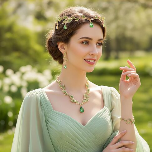 Sasylvia 4 Pcs Wedding Jewelry Set for Women, Rhinestone Leaf Wedding Tiara Headband Crown Bridesmaid Necklace Dangle Earrings Bracelet for Pageants Prom Birthday, Silver in Kuwait