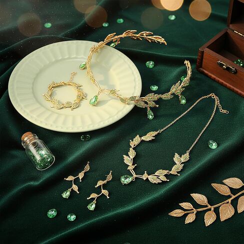 Sasylvia 4 Pcs Wedding Jewelry Set for Women, Rhinestone Leaf Wedding Tiara Headband Crown Bridesmaid Necklace Dangle Earrings Bracelet for Pageants Prom Birthday, Silver in Kuwait