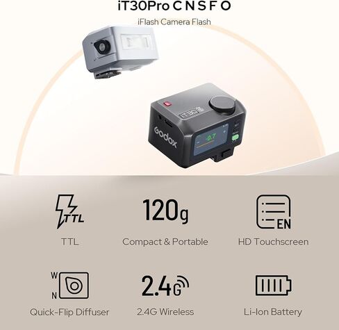 Godox iT30 Pro N iT30Pro Mini Flash for Nikon Camera, TTL AutoExposure,1/8000s HSS, Touchscreen, 2.4G Wireless Master/Slave, 560 Flashes Speedlite, 1.5s Recycle, Built-in Diffuser & Lithium Battery in Saudi Arabia