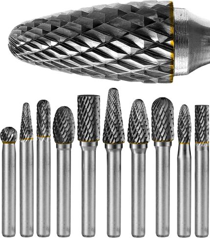 10Pcs Carbide Burr Set 1/4 Shank w/Clear Box Head Dia 8mm Die Grinder Bits Rotary Tools Attachment Kit Rasp File Accessories Metal Wood Stone Steel Grinding Deburring Cutting Porting Carving in Kuwait