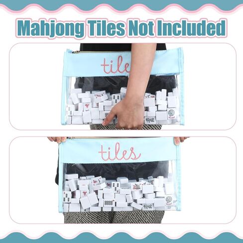 Sanwuta Empty Mahjong Tile Bag, Clear Mahjong Case with Letters for American, Waterproof Mah Jong Tile Zippered Case for Women Gift, Mah Jong Lover Gift, 13 x 7.9 x 3.2 Inches(Green) in Saudi Arabia