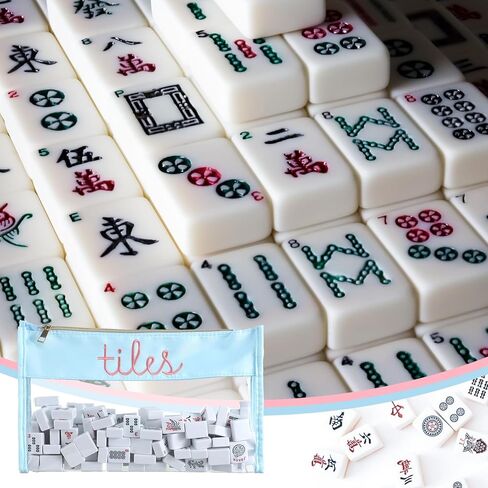 Sanwuta Empty Mahjong Tile Bag, Clear Mahjong Case with Letters for American, Waterproof Mah Jong Tile Zippered Case for Women Gift, Mah Jong Lover Gift, 13 x 7.9 x 3.2 Inches(Green) in Saudi Arabia