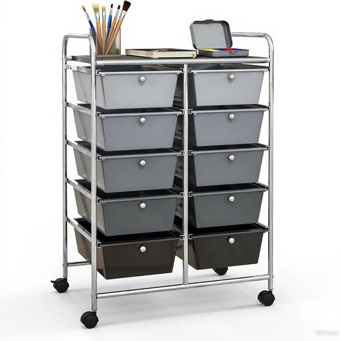 GLACER 15 Drawers Rolling Cart, Storage Cart with w/Removable Drawers & Steel Frame, Multipurpose Organizer Cart w/Sleek Handle, Utility Cart on Lockable Wheels for Home, School, Office (White) in Kuwait