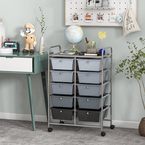 GLACER 15 Drawers Rolling Cart, Storage Cart with w/Removable Drawers & Steel Frame, Multipurpose Organizer Cart w/Sleek Handle, Utility Cart on Lockable Wheels for Home, School, Office (White) in Kuwait