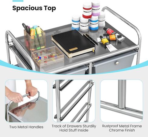 GLACER 15 Drawers Rolling Cart, Storage Cart with w/Removable Drawers & Steel Frame, Multipurpose Organizer Cart w/Sleek Handle, Utility Cart on Lockable Wheels for Home, School, Office (White) in Kuwait