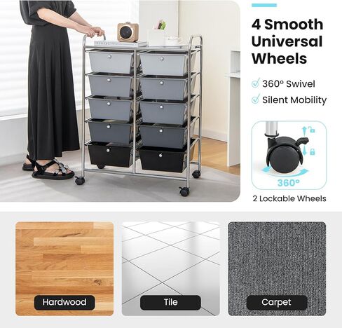 GLACER 15 Drawers Rolling Cart, Storage Cart with w/Removable Drawers & Steel Frame, Multipurpose Organizer Cart w/Sleek Handle, Utility Cart on Lockable Wheels for Home, School, Office (White) in Kuwait