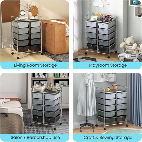 GLACER 15 Drawers Rolling Cart, Storage Cart with w/Removable Drawers & Steel Frame, Multipurpose Organizer Cart w/Sleek Handle, Utility Cart on Lockable Wheels for Home, School, Office (White) in Kuwait