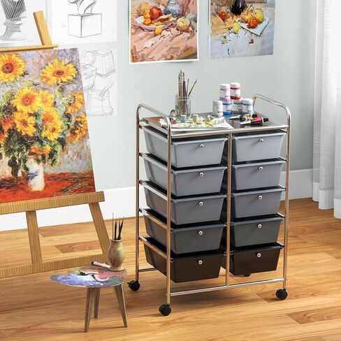 GLACER 15 Drawers Rolling Cart, Storage Cart with w/Removable Drawers & Steel Frame, Multipurpose Organizer Cart w/Sleek Handle, Utility Cart on Lockable Wheels for Home, School, Office (White) in Kuwait