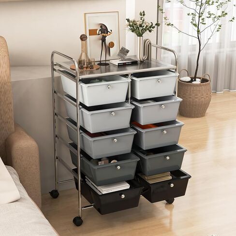 GLACER 15 Drawers Rolling Cart, Storage Cart with w/Removable Drawers & Steel Frame, Multipurpose Organizer Cart w/Sleek Handle, Utility Cart on Lockable Wheels for Home, School, Office (White) in Kuwait