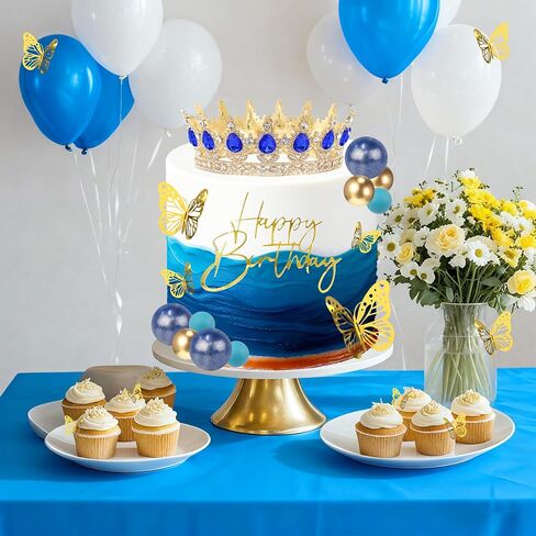 تاج كعكة توبيبر ، كرات عيد ميلاد سعيد كعكة توبيبر تاج شموع عيد ميلاد شموع الذهب الفراشات ، كورونا الفقرة الباستيل ، زينة كعكة لعيد ميلاد دش الطفل (الذهب الوردي ، أبيض) in Kuwait