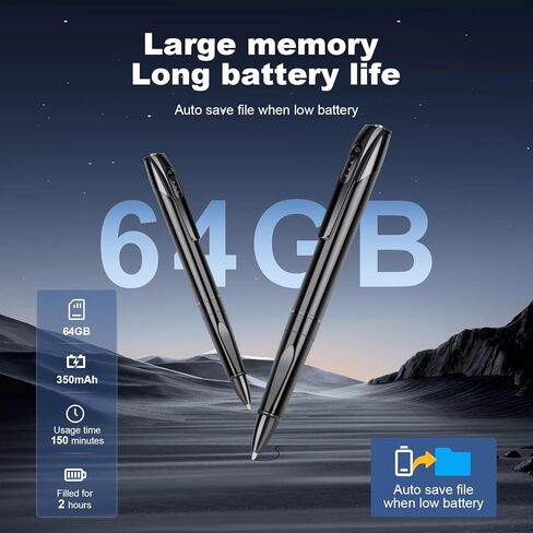 Mini Camera Pen, 1080P HD Security Camera, 64GB Storage, 150 Mins Use, USB Charging Pocket Cam, 5 Refills in Kuwait