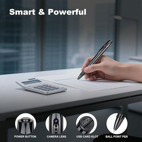 Mini Camera Pen, 1080P HD Security Camera, 64GB Storage, 150 Mins Use, USB Charging Pocket Cam, 5 Refills in Kuwait