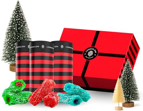 Licorice.com | Candy Gift Box | Soft & Chewy Australian Red, Black & Fruity Licorice | Yummy Strawberry, Green Apple & Raspberry | Great Gift Idea for Holidays and Birthdays | Pack of 3 in Saudi Arabia