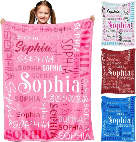 Personalized Baby Blanket for Girls Boys, Custom Blanket with Name Soft Pink White Personalized Name Blankets for Kids Daughter Son Granddaughter Grandson on Birthday Christmas in Saudi Arabia