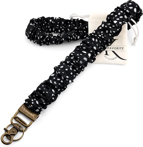امسع Scrunchie Lanyard لشارات الهوية اللطيفة عنق الشبل للمفاتيح حامل سلسلة مفاتيح قابلة للسحب للنساء (B&W) in Saudi Arabia