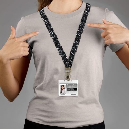 امسع Scrunchie Lanyard لشارات الهوية اللطيفة عنق الشبل للمفاتيح حامل سلسلة مفاتيح قابلة للسحب للنساء (B&W) in Saudi Arabia