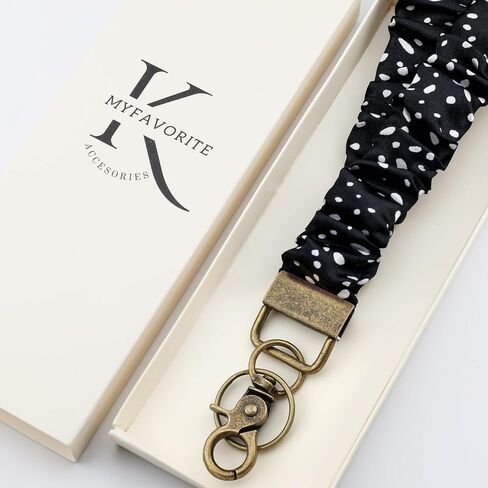 امسع Scrunchie Lanyard لشارات الهوية اللطيفة عنق الشبل للمفاتيح حامل سلسلة مفاتيح قابلة للسحب للنساء (B&W) in Saudi Arabia