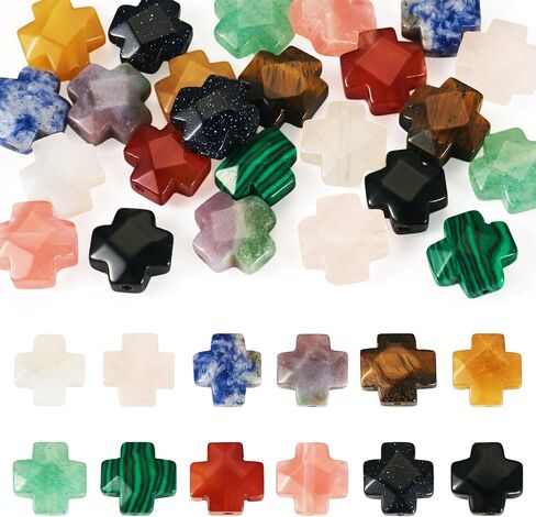 30 PCS Gemstone Cross Beads Small Cranses Crystal Stone Bead Turquoise Cross Beads Small Crucifix Charms for Easter Holiday Bracelet Neckleace Making Jewel in Saudi Arabia