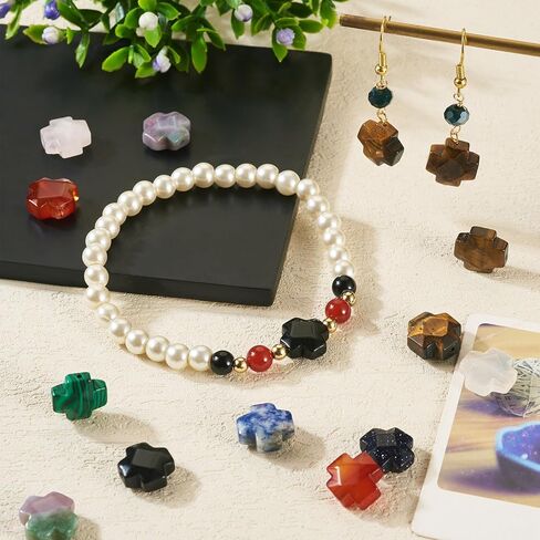 30 PCS Gemstone Cross Beads Small Cranses Crystal Stone Bead Turquoise Cross Beads Small Crucifix Charms for Easter Holiday Bracelet Neckleace Making Jewel in Saudi Arabia